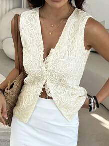 DAZY New Arrival Spring Textured Bohemian High-End Sleeveless Jacket For Women - White - View 4