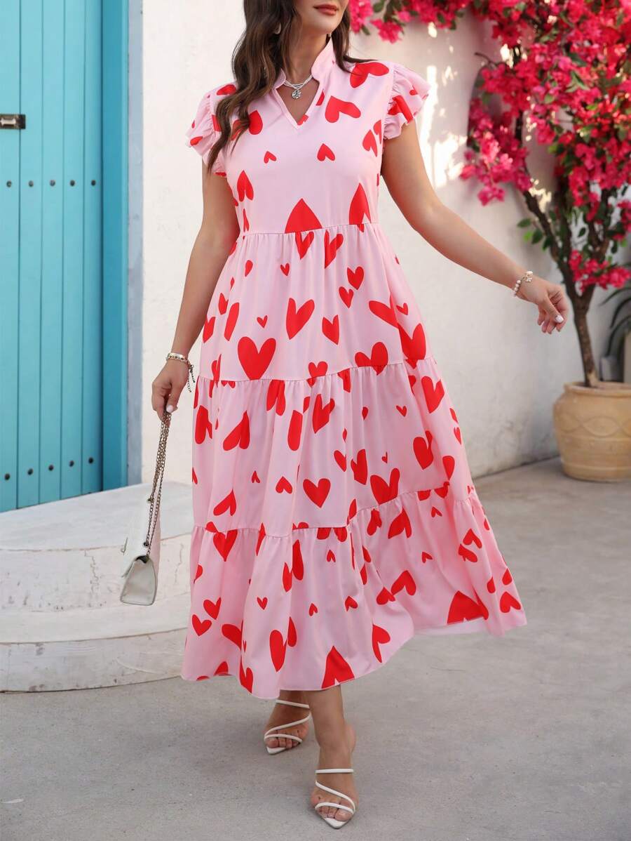 INAWLY Đầm thường ngày cổ chữ V in hình trái tim cỡ lớn cho nữ - Nhiều màu - Xem 1