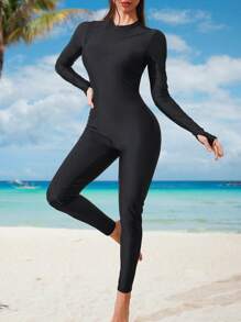 Swim Mulvari Women's Minimalist Casual Everyday One Piece Swimsuit For Summer Beach Vacation - Black - View 4