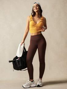 VARSITIE U-Shaped Collar Gathered Two-Tone Women Sports Sets