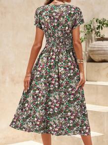 SHEIN Clasi Ditsy Floral Short Sleeve Summer Casual Dress, Simple & Fashionable For Everyday Wear - Pink - View 2