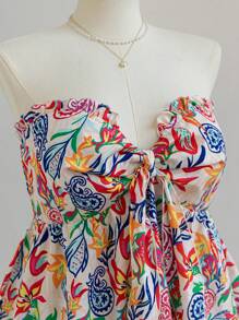 Soleia 大码女式度假返校装娃娃装上衣，波西米亚风花卉印花可爱系带短款上衣