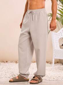SHEIN X ELOISA & ORSON Manfinity VCAY Pantalones casuales sueltos de hombre de unicolor, de cintura elástica y pierna recta, estilo cómodo para uso diario y joven