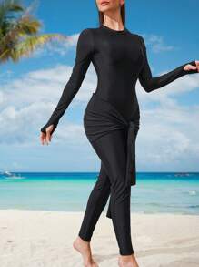 Swim Mulvari Women's Minimalist Casual Everyday One Piece Swimsuit For Summer Beach Vacation - Black - View 6