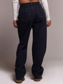 MUSERA Indigo Wash Straight Leg Jeans, Spring 90's Y2k Streetwear Casual Concert Chic Summer - Navy Blue - View 4