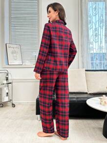Plaid Pattern Casual Women's Pajama Set - Multicolor - View 2