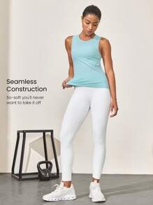 GLOWMODE Seamless Coolmax Flex Fit Bonded Hem Collar Jacquard Waist Length Vest Tee Top Medium Impact Running Training Workout Gym - Blue - View 8