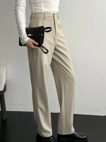 DAZY Pantalones casuales de tiro alto, pierna recta y holgados para mujer, pantalones largos adelgazantes, nuevos llegados de verano, pantalones de vestir para mujer - Blanco - Ver 2