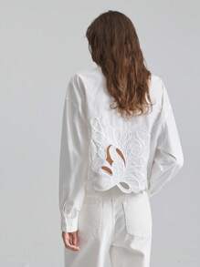 Ontre 2026 SS New Women's Shirt With Hollow Embroidery Hem, Minimalist Fashionable Casual Daily Wear, Bohemian Style, Vacation, Festival, Spring Season, Versatile Women's Shirt - White - View 8