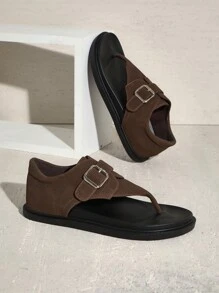 SHUZIA Women Buckle Decor Thick Bottom Basic Everyday Comfort Outdoor Suede Brown Flat Sandals Vacation Shoes Casual Shoes Beach Shoes - Brown - View 3