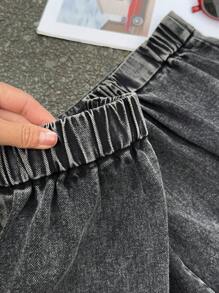 Comfortcana Plus Size Casual Washed Black Acid-Washed Shorts - Black - View 3