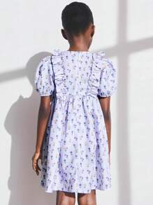 SHEIN Young Girl Ditsy Floral Ruffle Puff Sleeve Dress - Multicolor - View 2