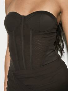 KIZN Structured Strapless Corset Top With Mesh Panel Details Perfect For Evening Party Club Night Out Special Occasion Holiday Events