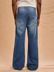 Forever 21 Men's New Spring Summer Retro Washed Wide Leg Classic Denim Jeans Pants - Medium Wash - View 2