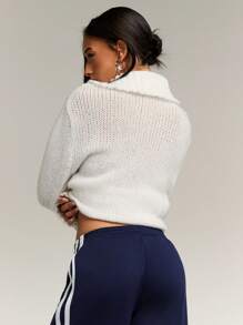 Athîral Women's Solid Color Long Sleeve Zip Front Casual Cardigan For Autumn/Winter - White - View 3