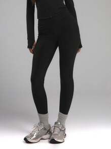 Musera Sport 高腰修身纯色运动紧身裤，适合板式网球、网球、匹克球、健身房、秋冬季普拉提、日常休闲穿着。 - 黑色 - 查看 2