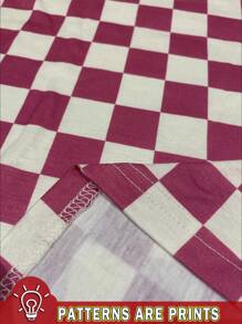 SHEIN EZwear قميص تي شيرت كاجوال بأكمام قصيرة وياقة دائرية فضفاض بنمط مربعات، مناسب للصيف وقليل الشفافية بمقاسات كبيرة