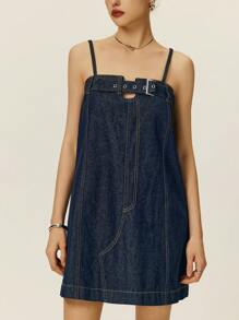Poéselle Women's Adjustable Buckle Casual Denim Camisole Dress ,Jean Dress Women, Jeans Dress, Old Money, Business Casual Woman - Blue - View 6