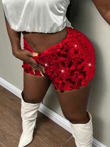 Slaydiva Pantalones cortos pegados de mujer con brillo para fiesta