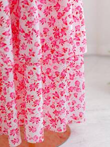 Soleia 女士度假黄玫瑰碎花细肩带多层中长连衣裙，休闲长裙，适合下午茶、婚礼季节 - 粉色 - 查看 4