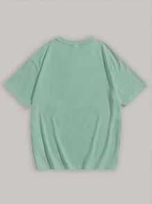 SHEIN Teen Boys Casual Simple Letter Print Short Sleeve T-Shirt, Suitable For Summer - Mint Green - View 2