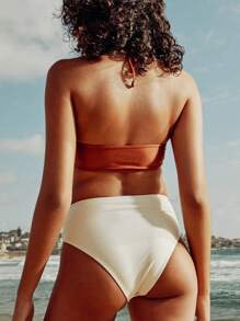 SHEIN Swim Bộ đồ bơi 2 mảnh mới của phụ nữ mùa xuân với họa tiết cổ yếm đính cườm, Bộ bikini thanh lịch dành cho phụ nữ - Nhiều màu - Xem 6