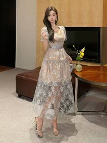 DAZY New Summer Bohemian Style Women Long Sundress Luxury Prom Dress - Grey - View 6