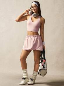 VARSIVA Women's Solid Color V-Neck Sleeveless Slim Fit Top, Casual For Everyday Wear - Pink - View 1
