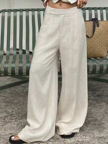 DAZY Women's Casual Loose Fit Summer Pants Linen - Apricot - View 3