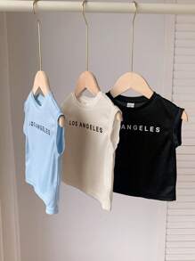 SHEIN 4pcs/Pack Baby Boy Casual College Style Letter Graphic Print Breathable Mesh Vest, Comfortable For Outdoor, School, Holiday, Sports, Indoor, Suitable For Spring/Summer - Apricot - View 5