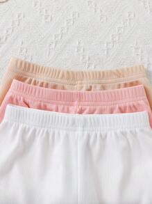 Bộ 2 áo thun tay ngắn cổ tròn dệt kim mềm mại đơn giản dễ thương cho bé gái và quần short cạp chun viền cuộn, màu hồng/trắng/be, 3 bộ, cực kỳ bắt mắt, thích hợp mặc trong nhà và ngoài trời vào mùa xuân/hè - Nhiều màu - Xem 6