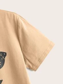 SHEIN Leap Crew Tween Boy Cartoon Print Casual T-Shirt, Comfortable For Summer Daily Wear - Khaki - View 4