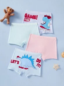 SHEIN 4pcs/Pack Young Girls Cute Cartoon Dinosaur Print Breathable Elastic Waist Briefs - Multicolor - View 2
