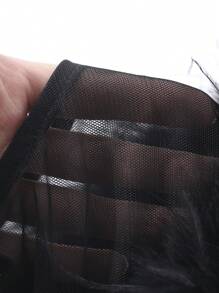 DAZY 女士3D仿珍珠装饰薄纱泡泡袖连衣裙，适合约会之夜、晚宴、舞会、返校节、新年夜等场合穿着。 - 黑色 - 查看 6