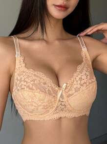 DAZY Women's Floral Lace Comfortable Wireless Bra - Apricot - View 6