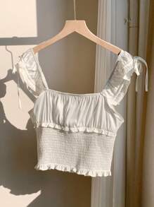 SHEIN EZwear Women's Simple White Woven Satin Shirt, Fashion Casual Daily