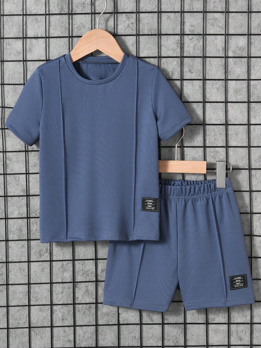 2pcs/Set Young BoyBasic Casual Comfortable Short Sleeve Outfit - Baby Blue - View 1