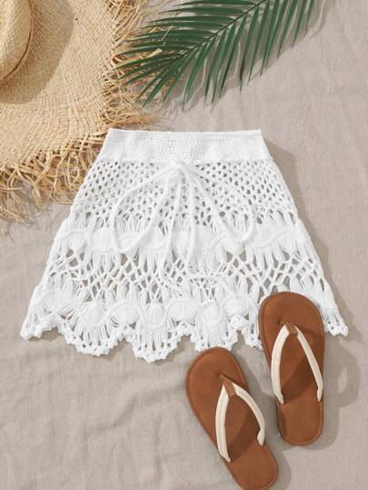 SHEIN 青少年女孩时尚优雅百搭度假镂空腰带罩衫