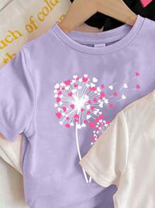 SHEIN Tween Girls Casual Minimalist Cartoon Pattern 2pcs/Set T-Shirt, Suitable For Summer - Multicolor - View 4