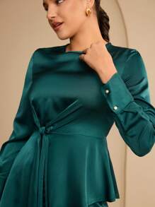 Graceveil 女式长袖上衣和阔腿裤阿拉伯风格两件套 - 綠色 - 查看 6