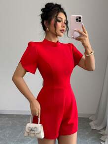 Elenzga Backless Bowknot Decor Women's Elegant Jumpsuit - Red - View 6