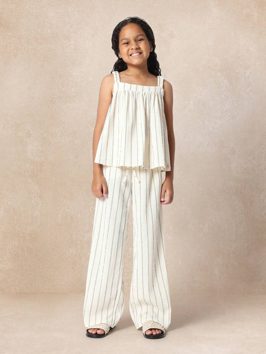 SUMWON Conjunto de dos piezas de rayas para verano: pantalones anchos de pierna ancha y top sin mangas de cuello cuadrado - Ropa de vacaciones para resort y ocio