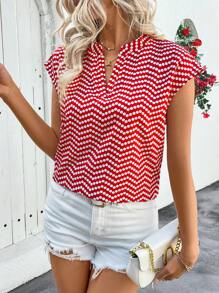 SHEIN Clasi Women's Red & White Polka Dot Print V-Neck Blouse, Versatile For Spring/Summer - Red - View 4