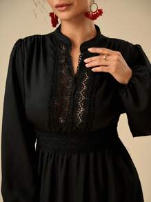 SHEIN VCAY Plus Size Women's Solid Color Simple Long Sleeve Casual Dress,Graduation Dress - Black - View 5