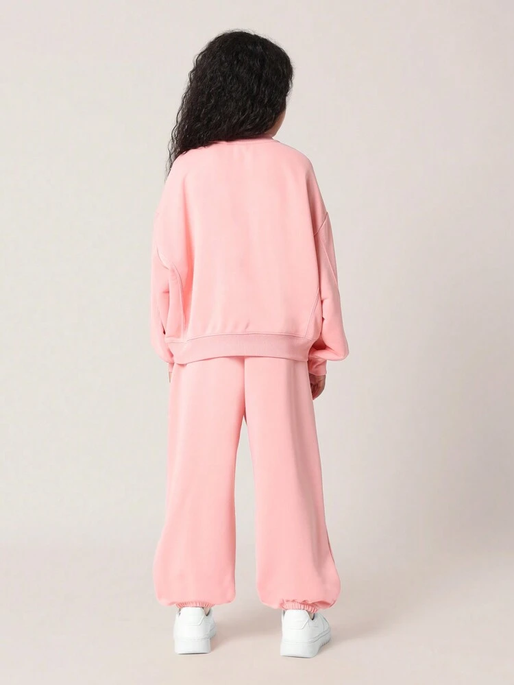 French Text Print Sweatshirt Jogger Set With Drawstring