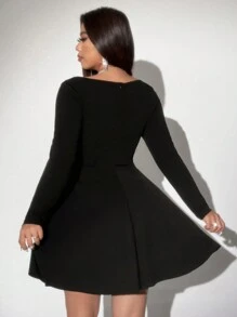 Viva Relle Plus Size Women Elegant Ruffle Trim Bow Decor Flare Sleeve Romantic Date Party Dress