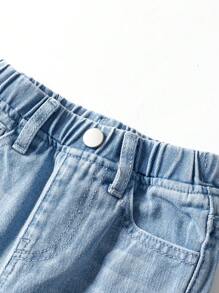 女宝宝新款休闲时尚刺绣牛仔直筒裤 - 中等水洗藍 - 查看 5