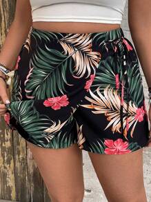 SHEIN VCAY Plus Size Lace Up All Over Print Casual Shorts, Rave Outfits Festival, Business Casual Woman, Boho Country Outfits Women, Beach Outfits For Woman, Beach Outfits For Woman, Boho Women Clothing