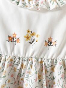 SHEIN Young Girl Ditsy Floral Ruffle Hem Round Neck Cute Sleeveless Dress - Multicolor - View 6