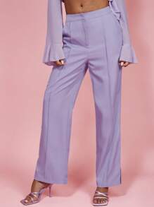 COSMINA Women's Solid Color Straight Leg Loose Pants, Elegant For Formal Occasions And Daily Wear, Office/Commuting - Mauve Purple - View 4